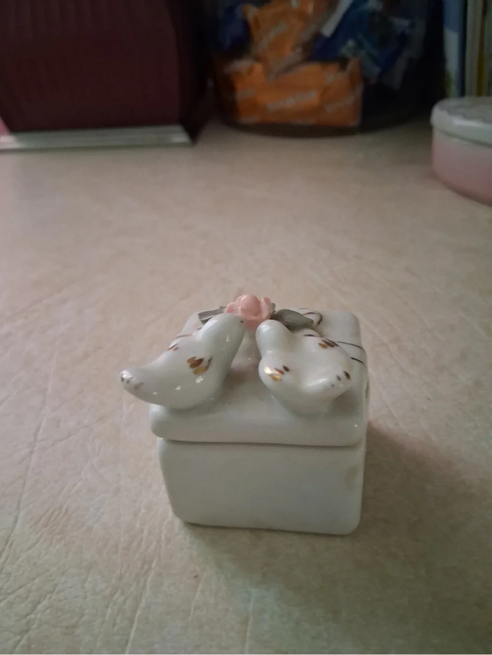 Ceramic Small Pets Trinket Box White with Pink Accent